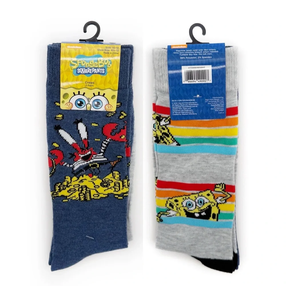 SpongeBob SquarePants Crew Socks Mens Womens Mr. Krabs Rainbow 2 Pairs Y2K Gift